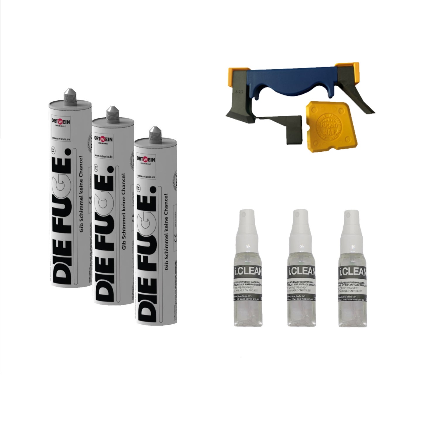 3x DIE FUGE mit Farbe nach Wahl + 3x i.Cleaner+ 1x Verfugerwerkzeug